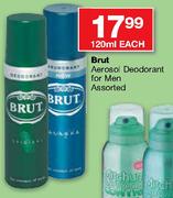 Brut Aerosol Deodorant For Men Assorted-120ml Each