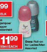 Dove Roll-On For Ladies/Men Assorted-50ml Each