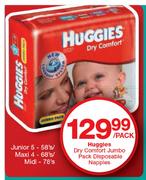 Huggies Dry Comfort Jumbo Pack Disposable Nappies Junior 5-58's/Maxi 4-68's/Midi-78's