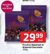 Pinukim Hazelnut Or Almond Chocolate-100g Each