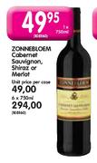 Zonnebloem Cabernet Sauvignon, Shiraz Or Merlot-6X750ml