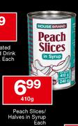 House Brand Peach Slices/Halves In Syrup Each-410g