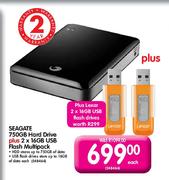 Seagate 750GB Hard Drive Plus 2 X 16GB USB Flash Multipack-Each