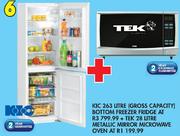 KIC 263 Litre(Gross Capacity) Bottom Freezer Fridge Plus Tek 28 Litre Metallic Mirror Microwave Oven