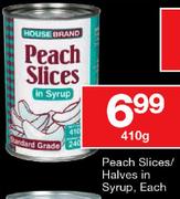 House Brand Peach Slices/Halves In Syrup-410g Each