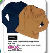 Legend Pleat Neck Empire Line Long Sleeve Knit Top