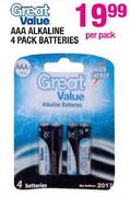 Great Value (AAA) Alkaline 4 Pack Batteries-Per Pack