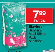 Stayfree Sanitary/Maxi Slims Pads Assorted-8's/10's