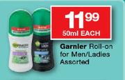Garnier Roll-On For Men / Ladies Assorted-50ml Each