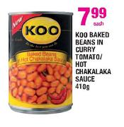 Koo Baked Beans In Curry Tomato/Hot Chakalaka Sauce-410g Each