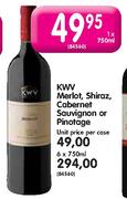 KWV Merlot, Shiraz, Cabernet Sauvignon Or Pinotage-6X750ml