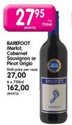 Barefoot Merlot, Cabernet Sauvignon Or Pinot Grigio-1X750ml