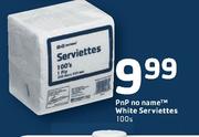 Pnp No Name White Serviettes-100's Pack Each