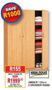 High Point Amber 135cm 3 Drawer Robe