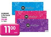 M Brand 2 Ply Facial Tissues-3 x 180's