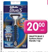 Gillette Blue 3 Systems Razor Handle 1 Up-Each