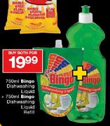 Bingo Dishwashing Liquid-750ml + Bingo Dishwashing Liquid Refill-750ml
