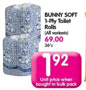 Bunny Soft 1-Ply Toilet Rolls-36 Per Pack