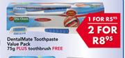 DentalMate Toothpaste Value Pack 75gm Plus Toothbrush Free-2's