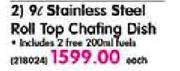 9ltr Stainless Steel Roll Top Chafing Dish