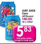 Just Juice Cans(All Flavours)-330ml Each