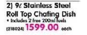 9ltr Stainless Steel Roll Top Chafing Dish-Each