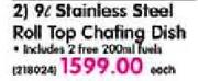 9L Stainless Steel Roll Top Chafing Dish-Each
