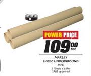 Marley E-Spec Underground Pipe-110mm x 6.0m Each