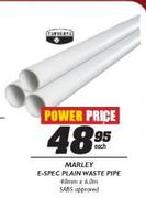 Marley E-Spec Plain Waste Pipe-40mm x 6.0m Each