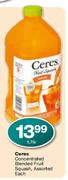 Ceres Concentrated Blended Fruit Squash, Assorted Each-1.75 Ltr