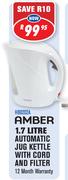 Amber 1.7L Automatic Jug Kettle With Cord And Filter (HB0202A)