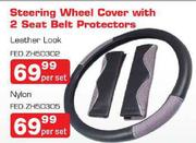 Steering Wheel Cover With 2 Seat Belt Protectors(Leather Look)-Per Set