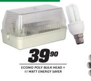 Econo Poly Bulk Head + 11 Watt Energy Saver-Each