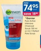 Garnier Pure Active Intensive Charcoal Scrub-150ml/3-In-1 Perfect Pore Scrub-Each