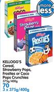 Kellog's Cereal, Strawberry Pops, Frosrties Or Coco Pops Crunchies-3x375/400G