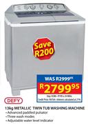Defy 13kg Metallic Twin Tub Washing Machine