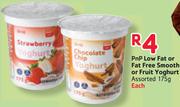 PnP Low Fat Or Fat Free Smooth Or Fruit Yoghurt Assorted-175g Each