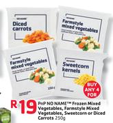 PnP No Name Frozen Mixed Vegetables, Farmstyle Mixed Vegetables, Sweetcorn or Diced Carrots-4 x250g