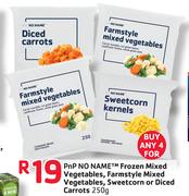 PnP No Name Frozen Mixed Vegetables, Farmstyle Mixed Vegetables, Sweetcorn Or Diced Carrots-4x250g