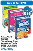 Kellogg's Cereal, Strawberry Pops, Frosties Or Coco Pops Crunchers-3x375/400G