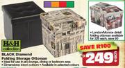 H&H Collection Black Diamond Folding Storage Ottoman-Each