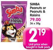 Simba Peanuts Or Peanuts & Raisins-36x50g