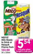 Nestle Milo Ready To Drink Or Nesquik Prisma Pack-24x250Ml