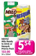 Nestle Milo Ready To Drink Or Nesquik Prisma Pack-24x250ml
