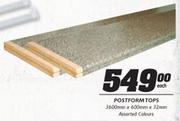 Postform Tops-3600mm x 600mm x 32mm Each