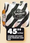Savanna Dry/Light/Dark Premium Cider NRB-6x330ml