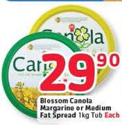 Blossom Canola Margarine Or Medium Fat Spread-1Kg Tub Each