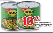 Koo Sweetcorn With Peas & Red Pepper Or Sweetcorn With Peas-320G Each