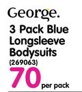 George 3 Pack Blue Longsleeve Bodysuits-Per Pack