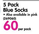 George 5 Pack Blue Socks-Per Pack